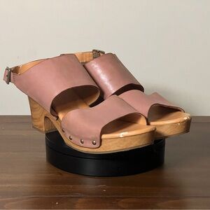 Kork-Ease Annaleigh Dusty Pink Leather Platform Clog Sandals